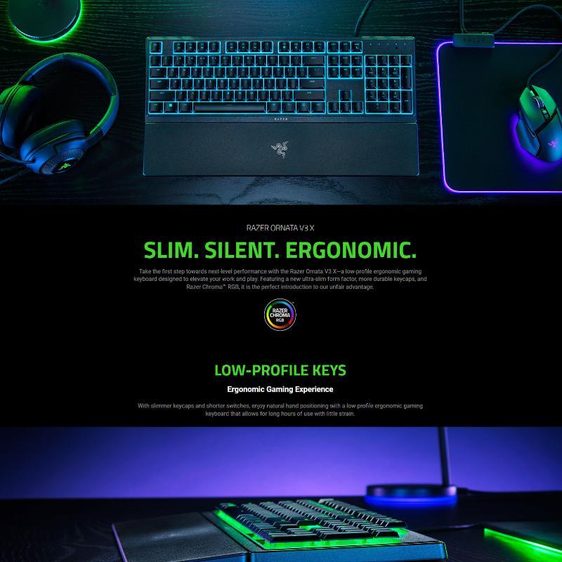 Ergonomic Silent Gaming Keyboard - Razer Ornata V3 X