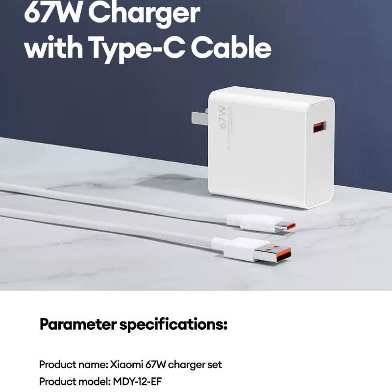 Xiaomi 67w Max Fast Charging Usb Adapter With Usb A To Type C Cable Set Us Plug Modelmdy 12 Ef 7913